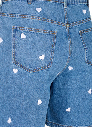  Szorty jeansowe z wysokim stanem i haftowanymi sercami, Light Blue Heart, Packshot image number 3