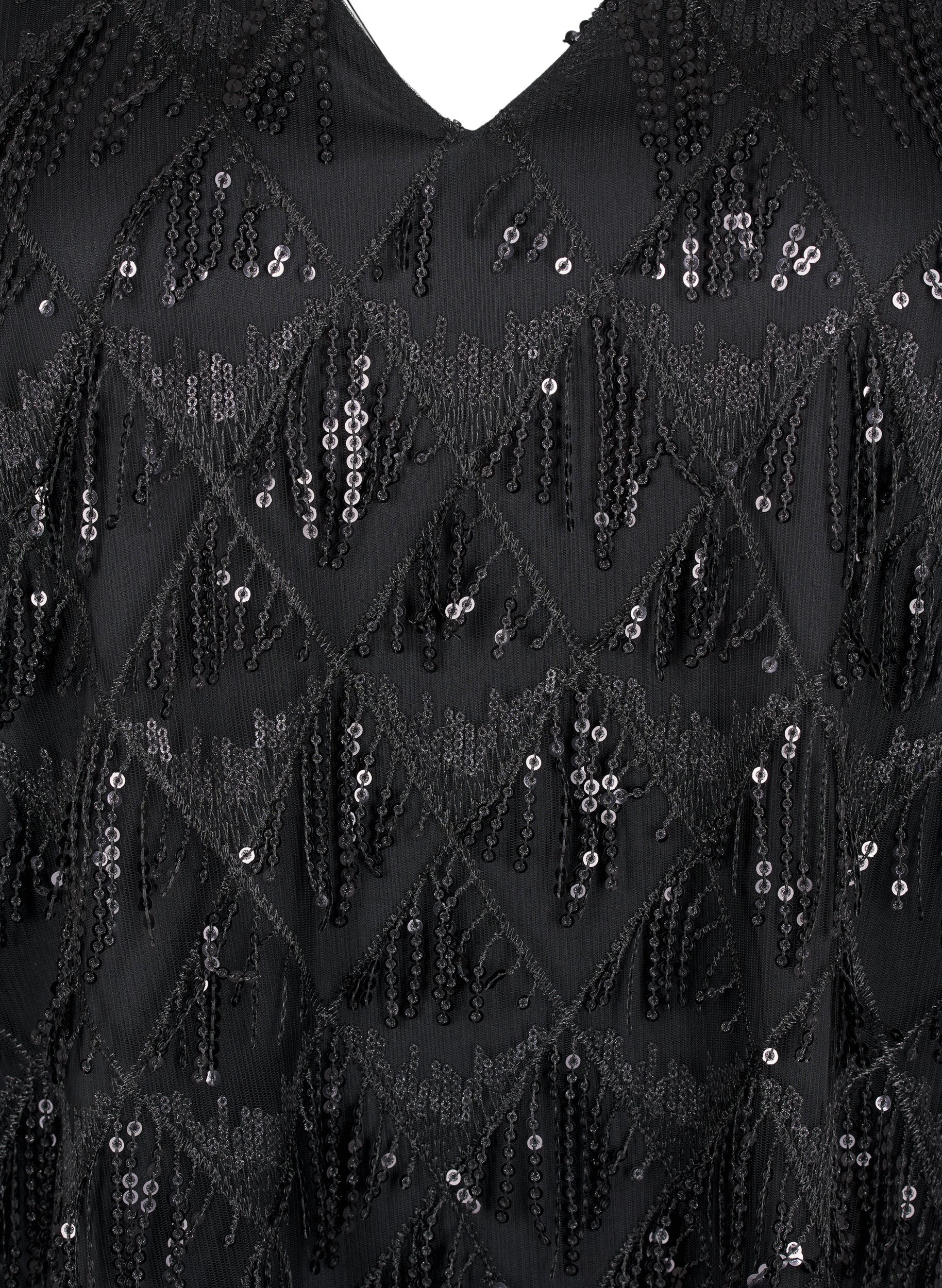 Zizzi Imprezowa bluzka z cekinowymi fredzlami i rekawami 3/4, Black, Packshot image number 2