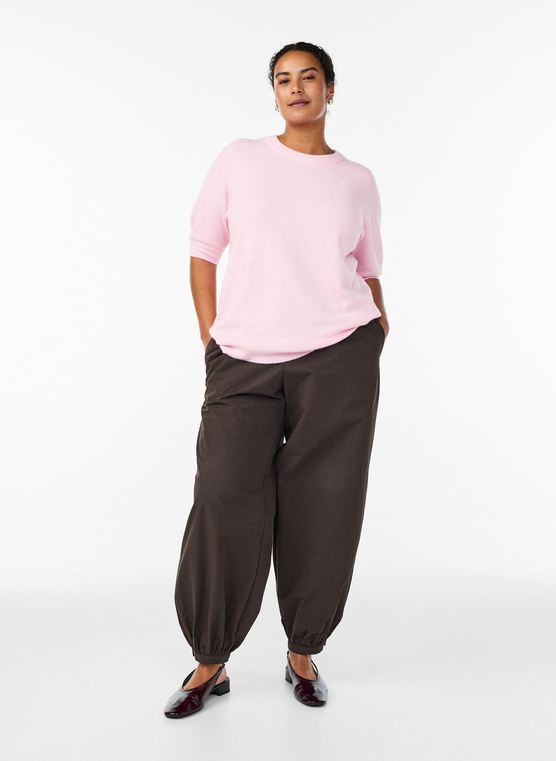 Zizzi Bluzka dzianinowa z kr&oacute;tkim rekawem, R&oacute;żowy, Model image number 1