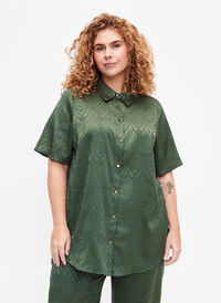 Koszula o przedluzonym kroju z teksturowanym wzorem, Duck Green, Model