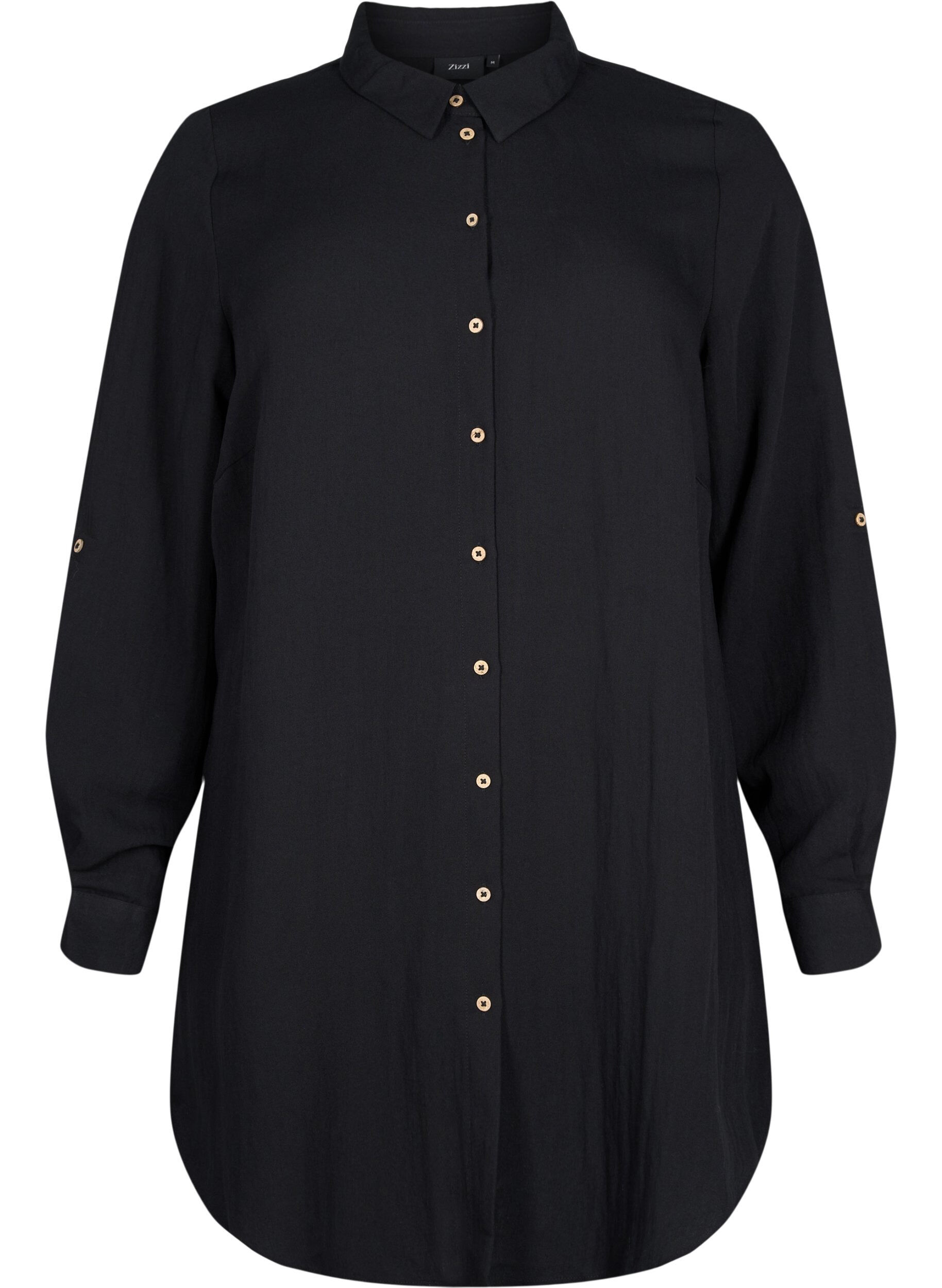 Zizzi Long plain viscose shirt, Black, Packshot image number 0
