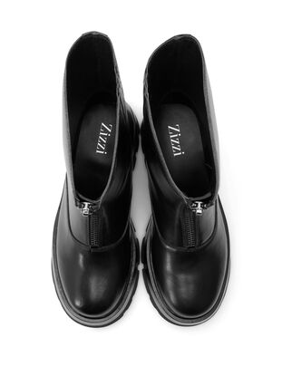 Krótkie szerokie buty ze skóry z zamkiem blyskawicznym, Black, Packshot image number 2