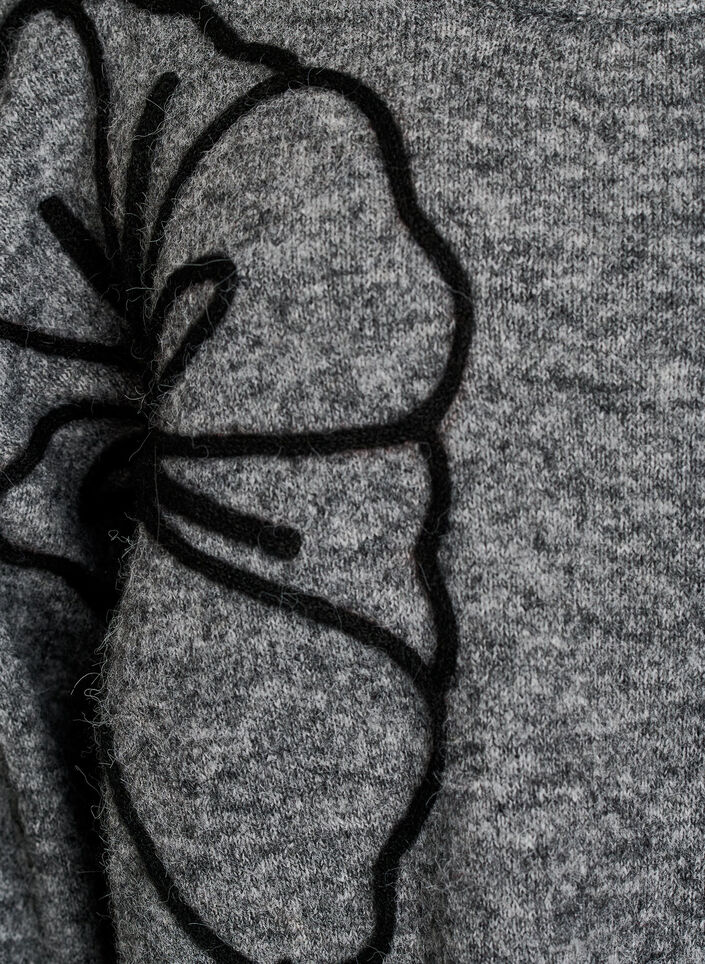 Sweter z aplikacja kwiatowa, Szary, Packshot image number 2