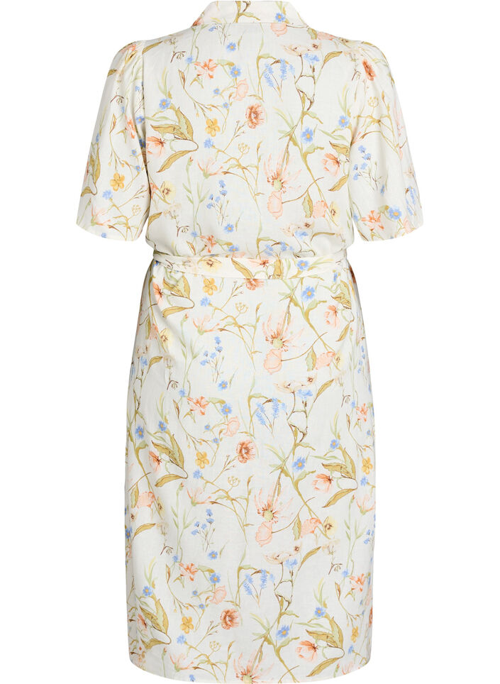 Sukienka koszula z lnu i wiskozy z paskiem do wiazania, Biały, Packshot image number 1