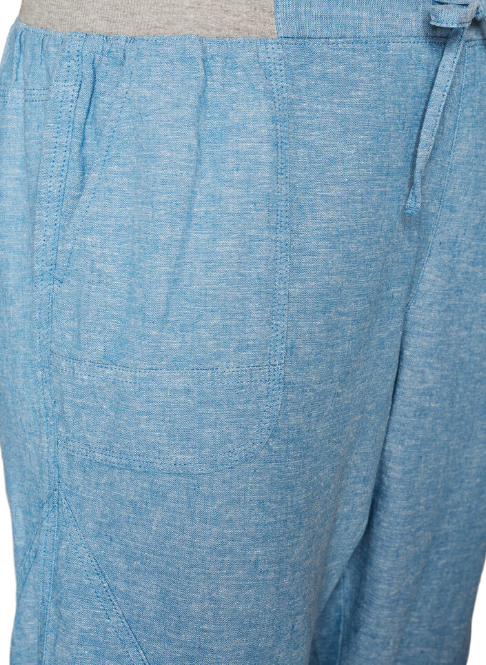 Spodnie Capri z bawelny i lnu z elastyczna talia i sznurkiem do wiazania, Niebieskie, Packshot image number 2