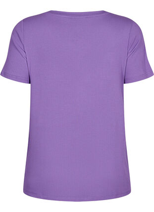 Prazkowany t-shirt z wiskozy z dekoltem w szpic, Deep Lavender, Packshot image number 1