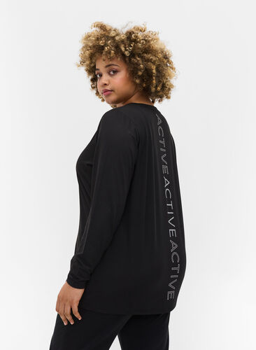 Sportowa bluzka z dlugim rekawem i nadrukiem tekstowym, Black, Model image number 1