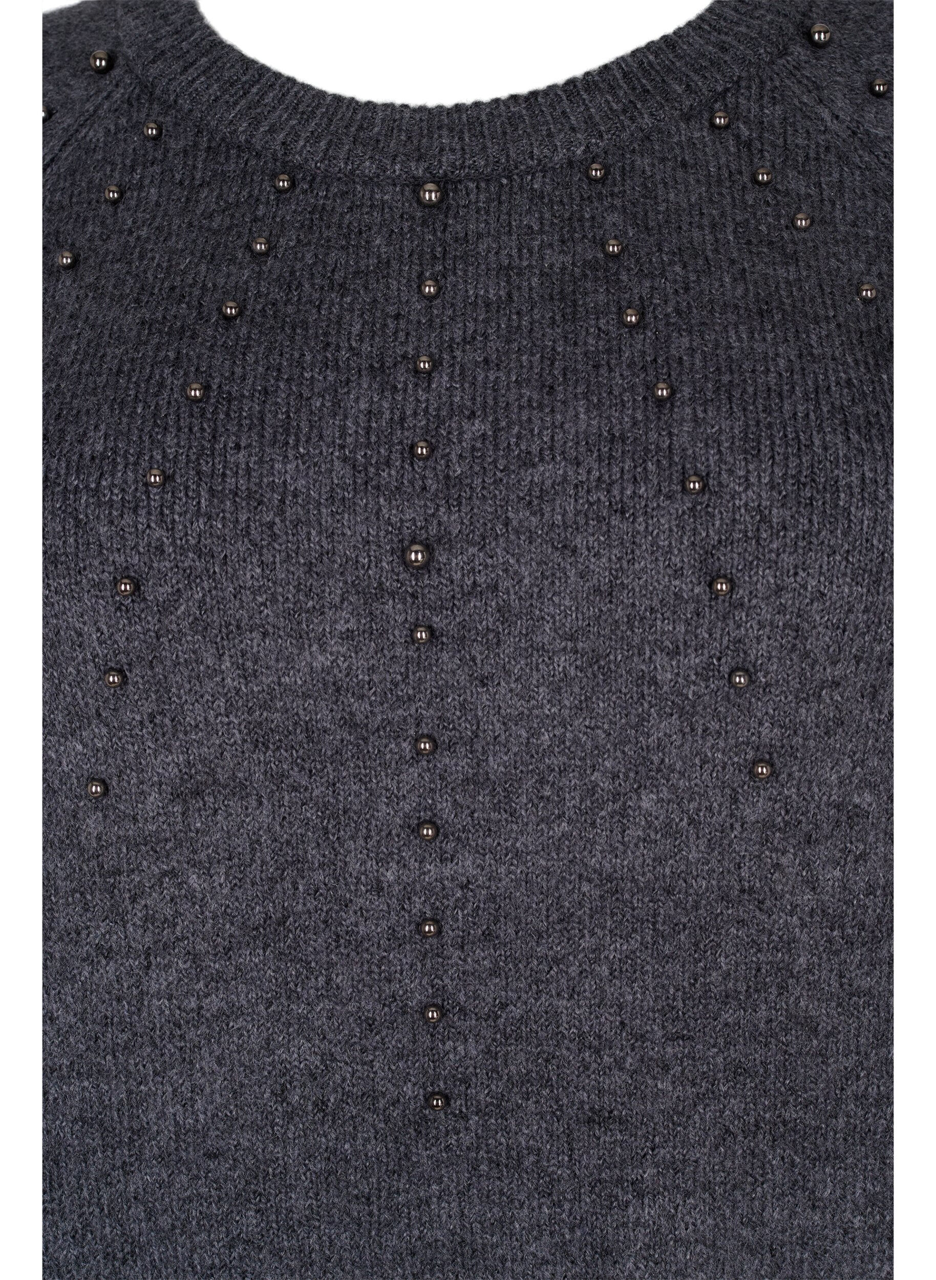 Zizzi Dzianinowy sweter z koralikami, Dark Grey Melange, Packshot image number 2