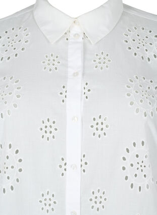 Bluzka koszulowa z haftem angielskim i rekawem 3/4, Bright White, Packshot image number 2