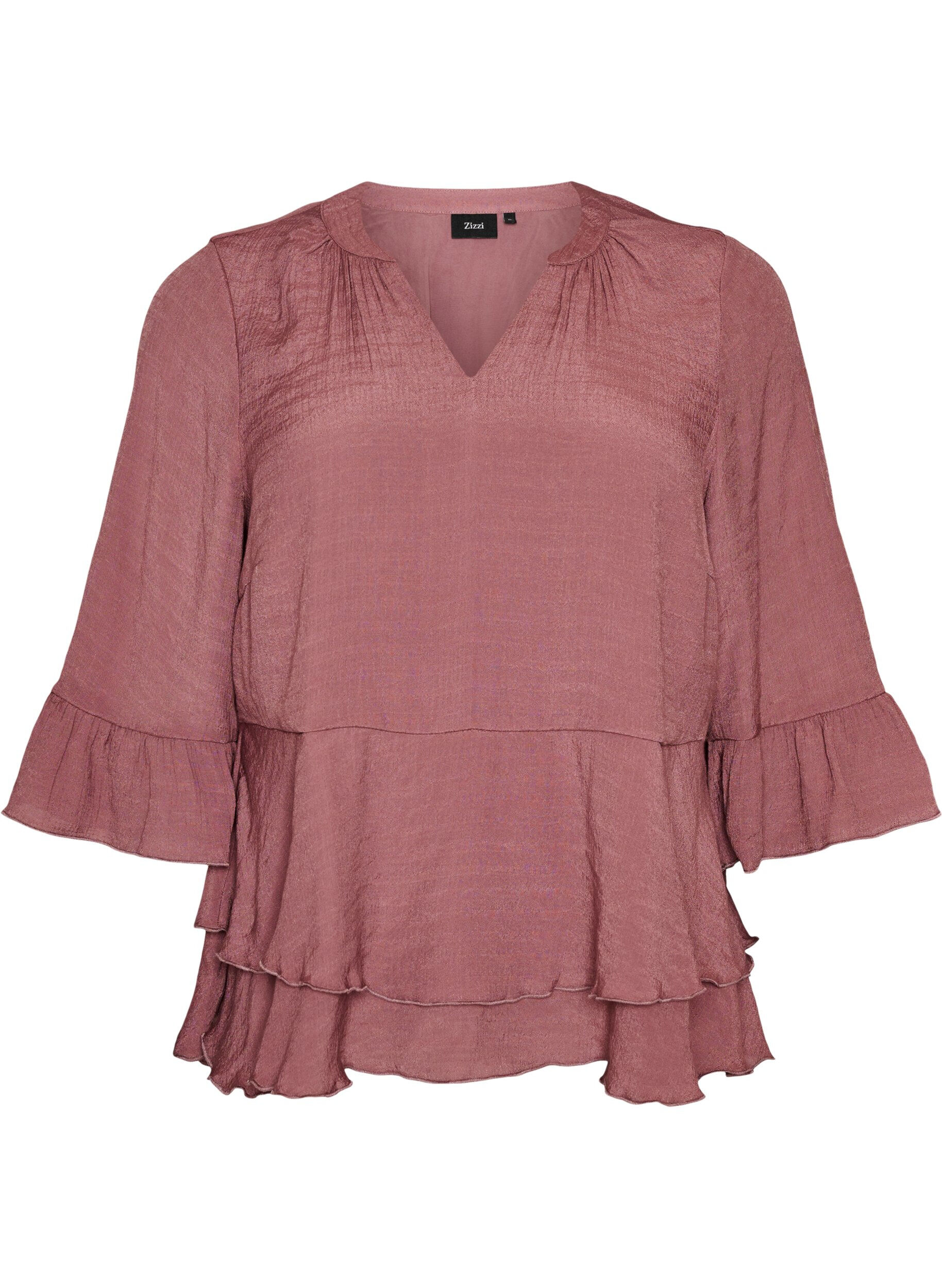 ZizziBluzka z 3/4-sleeves i falbankami, R&oacute;żowy, Packshot image number 0