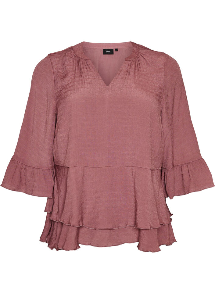 Bluzka z 3/4-sleeves i falbankami, R&oacute;żowy, Packshot image number 0