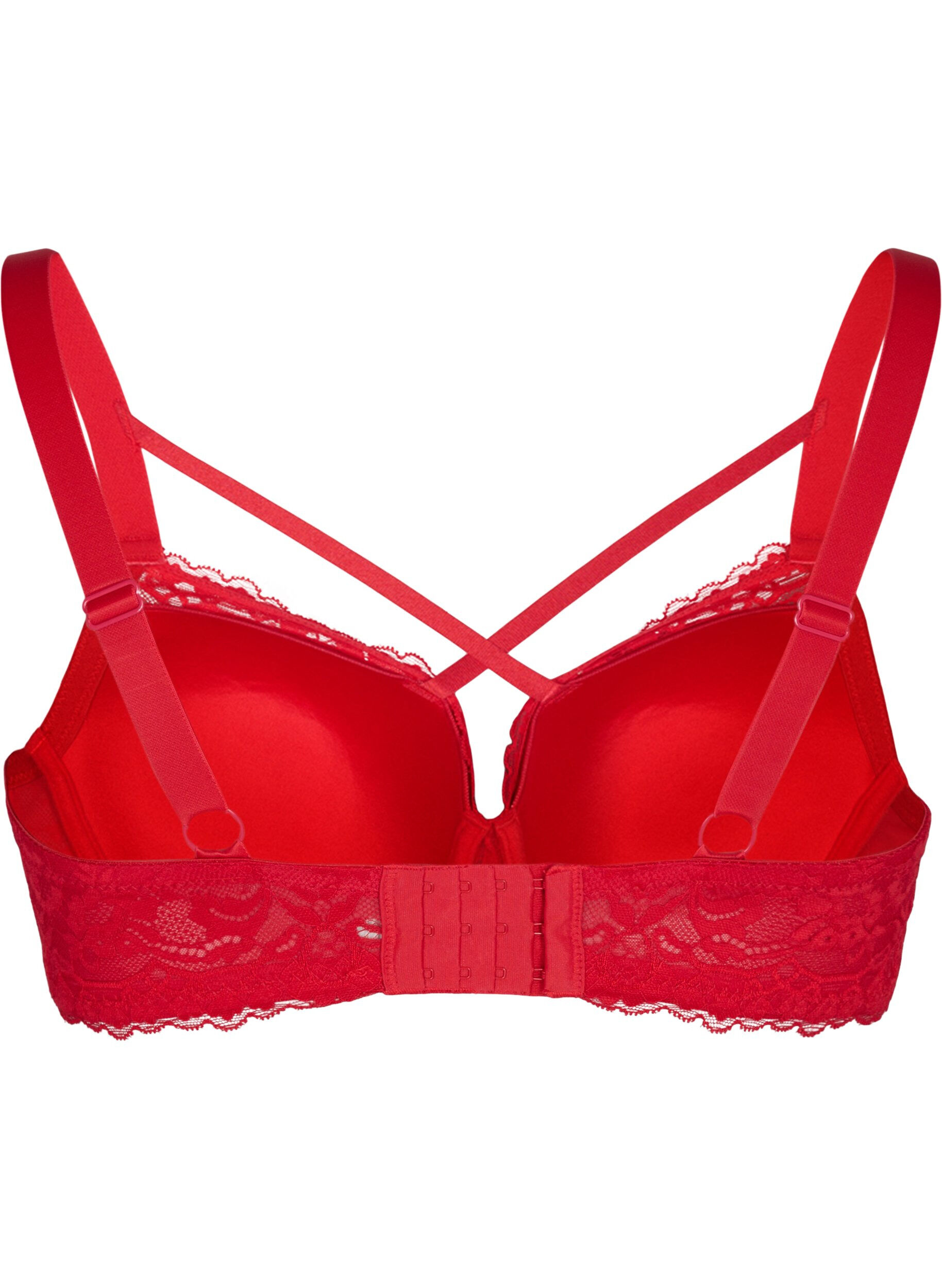 Zizzi Padded bra with lace and cross detail, Red Ass., Packshot image number 1