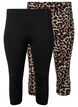 	 2-pack legginsy 3/4, Black / LEO AOP, Packshot image number 0