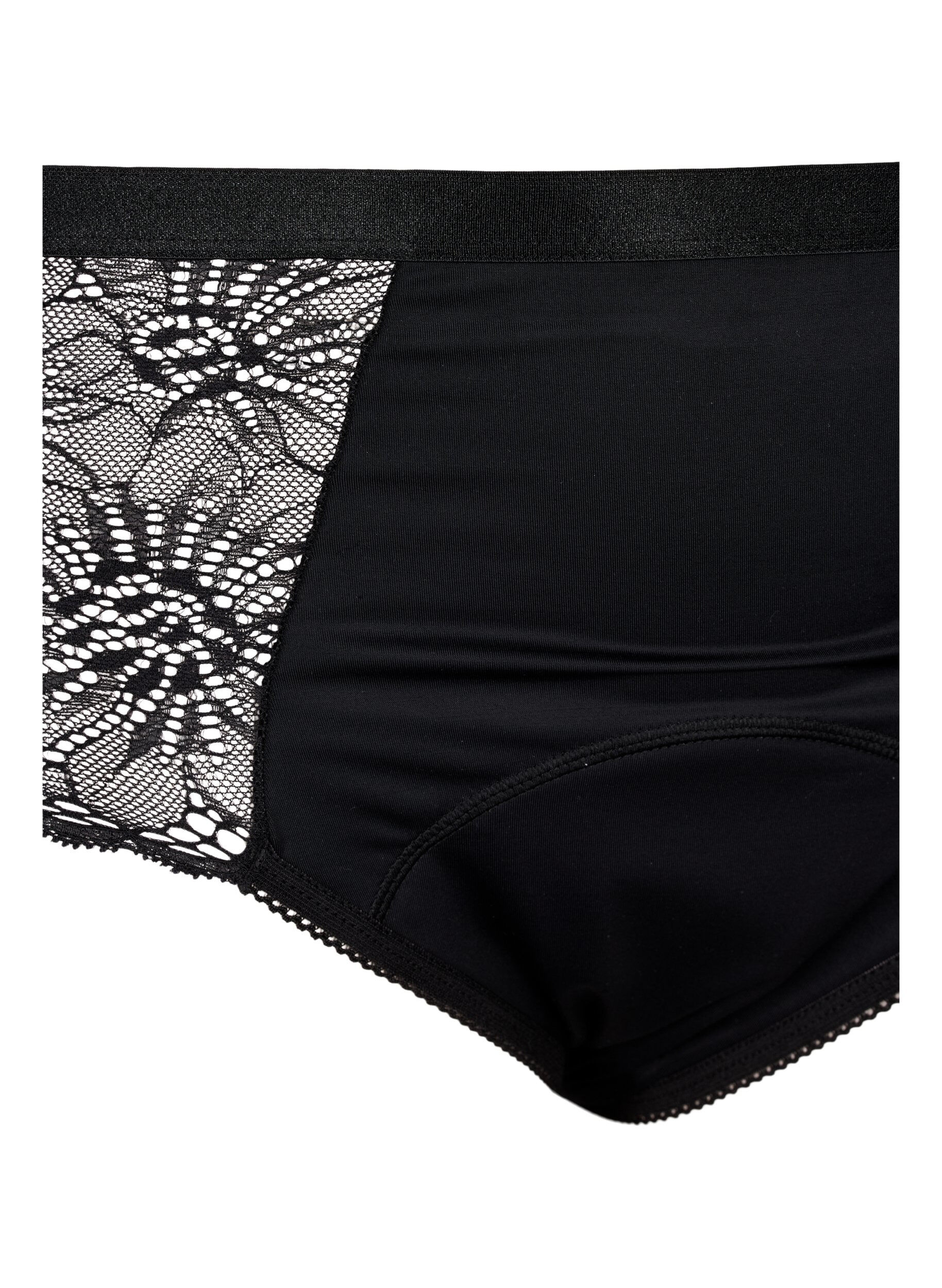 Zizzi Majtki menstruacyjne typu hipster z koronka, Black, Packshot image number 2