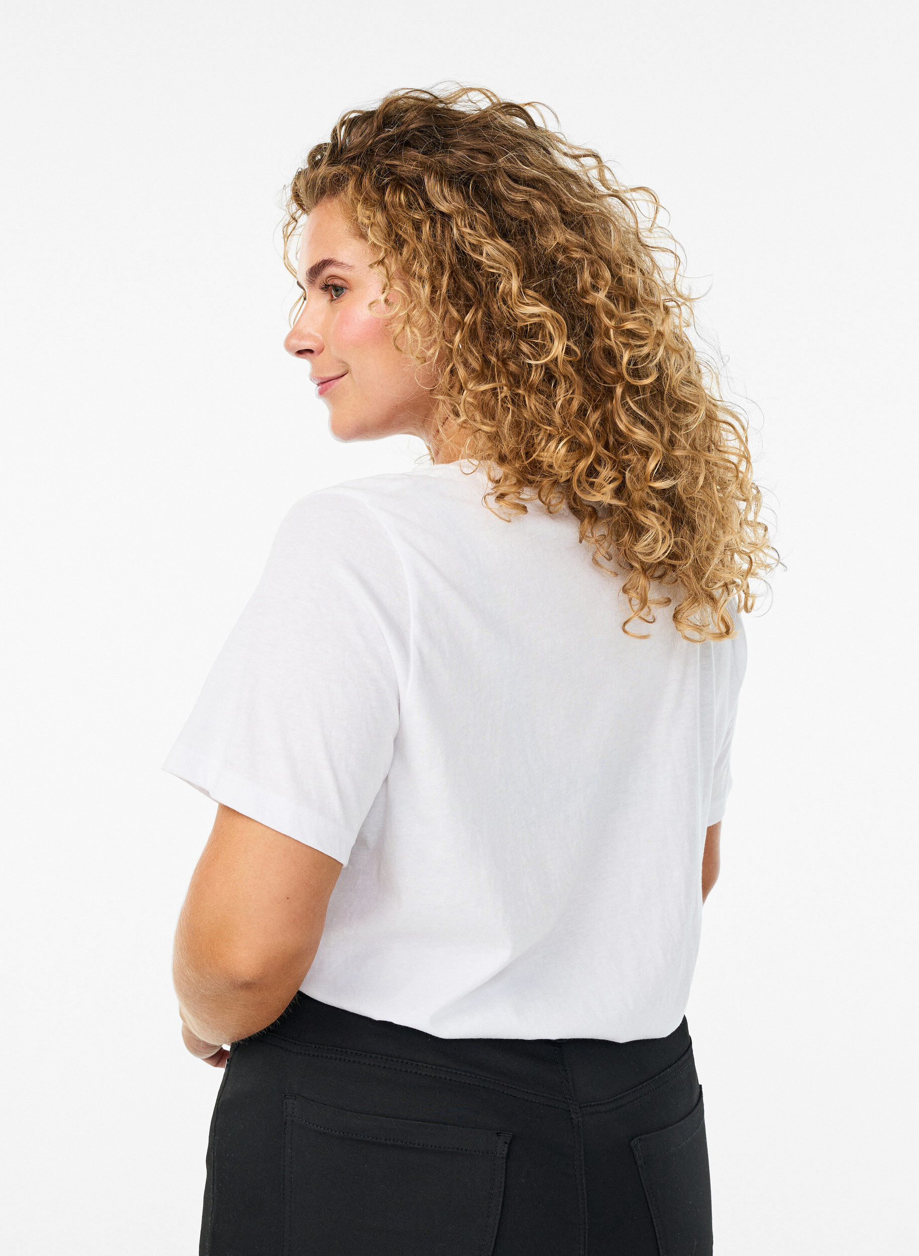 Zizzi T-shirt z kr&oacute;tkim rekawem i dekoltem w szpic, Biały, Model image number 2