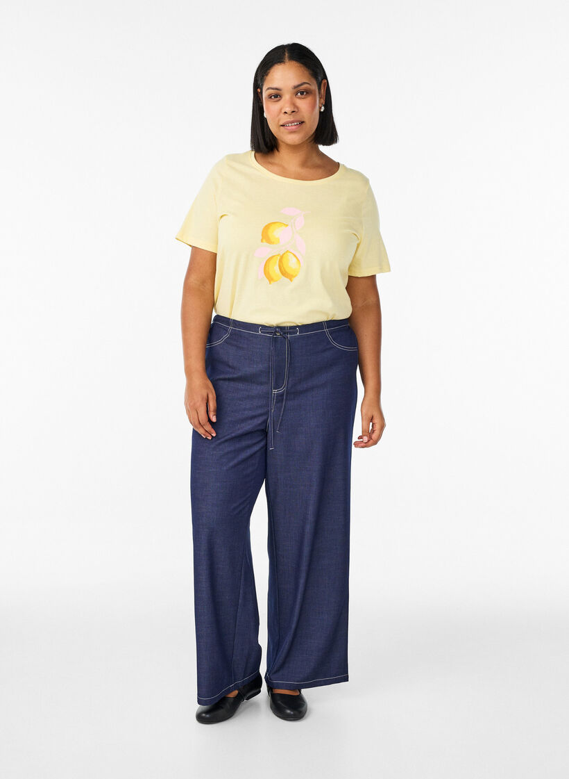 Spodnie w stylu denim z kontrastowymi szwami, Niebieskie, Model image number 0