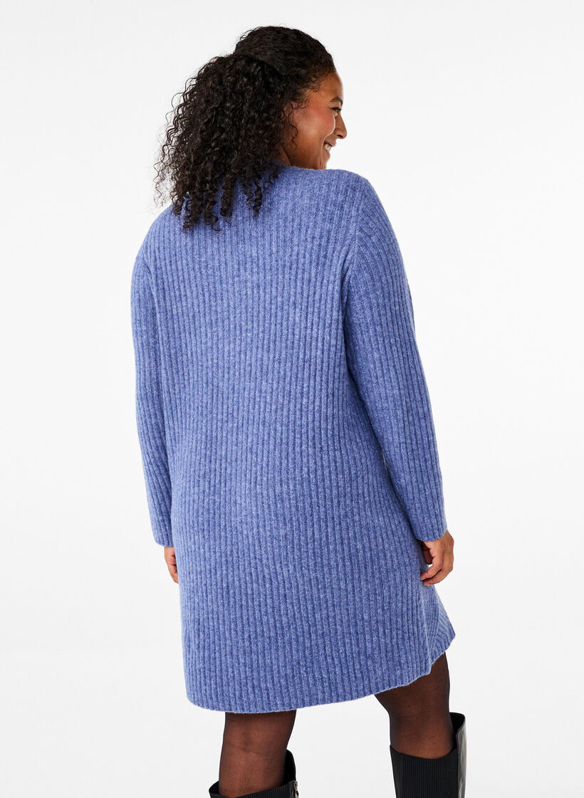 Krótka sukienka w prazki z okraglym dekoltem, Grey Blue Mel., Model image number 1