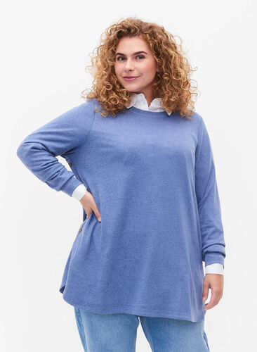 Melanzowa bluzka z guzikami, Colony Blue Melange, Model image number 0