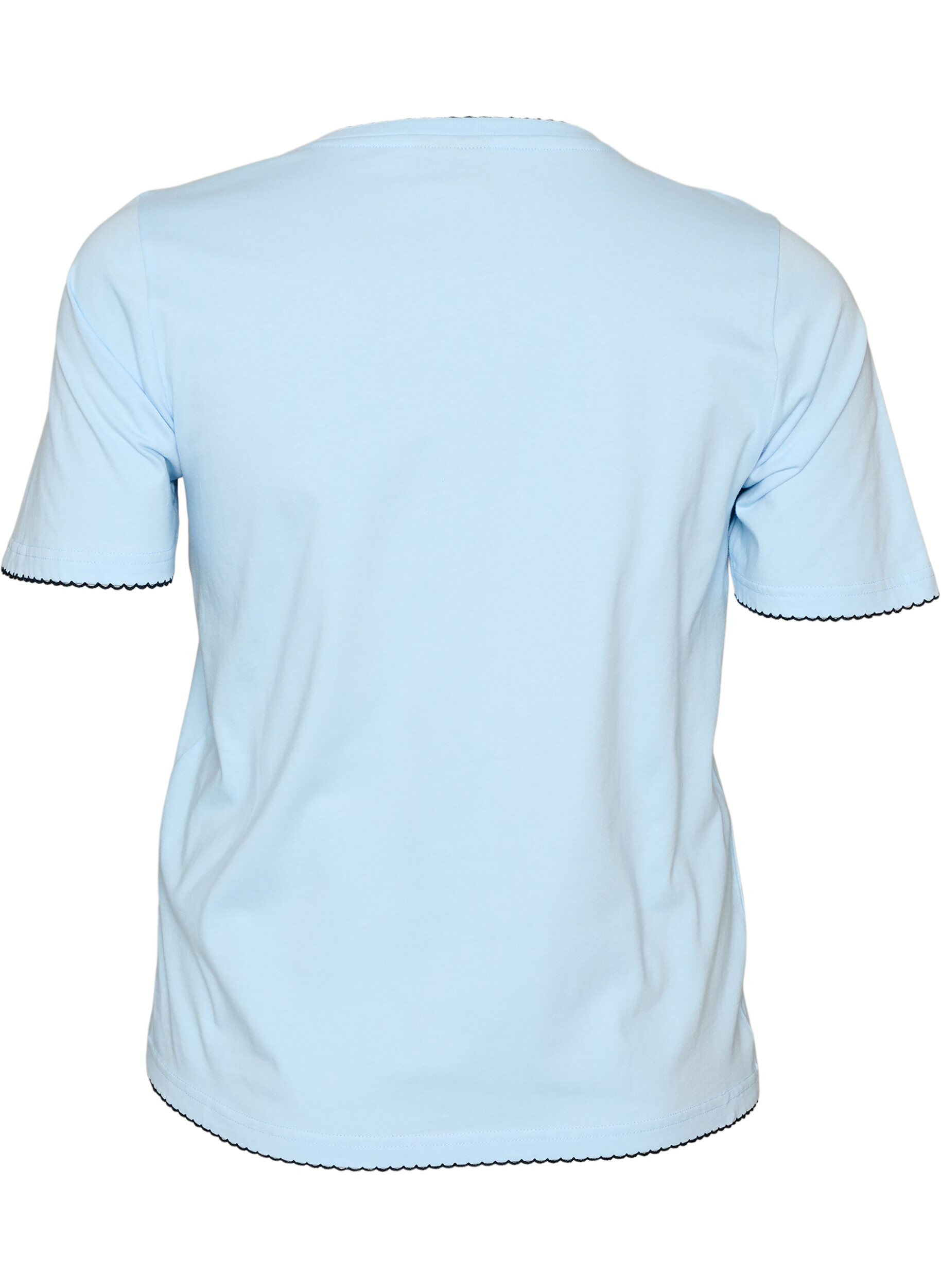 ZizziBawelniany T-shirt z kontrastowym, falistym wykonczeniem brzeg&oacute;w, Niebieskie, Packshot image number 1