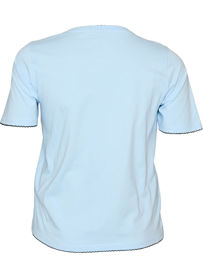 Bawelniany T-shirt z kontrastowym, falistym wykonczeniem brzeg&oacute;w, Niebieskie, Packshot image number 1