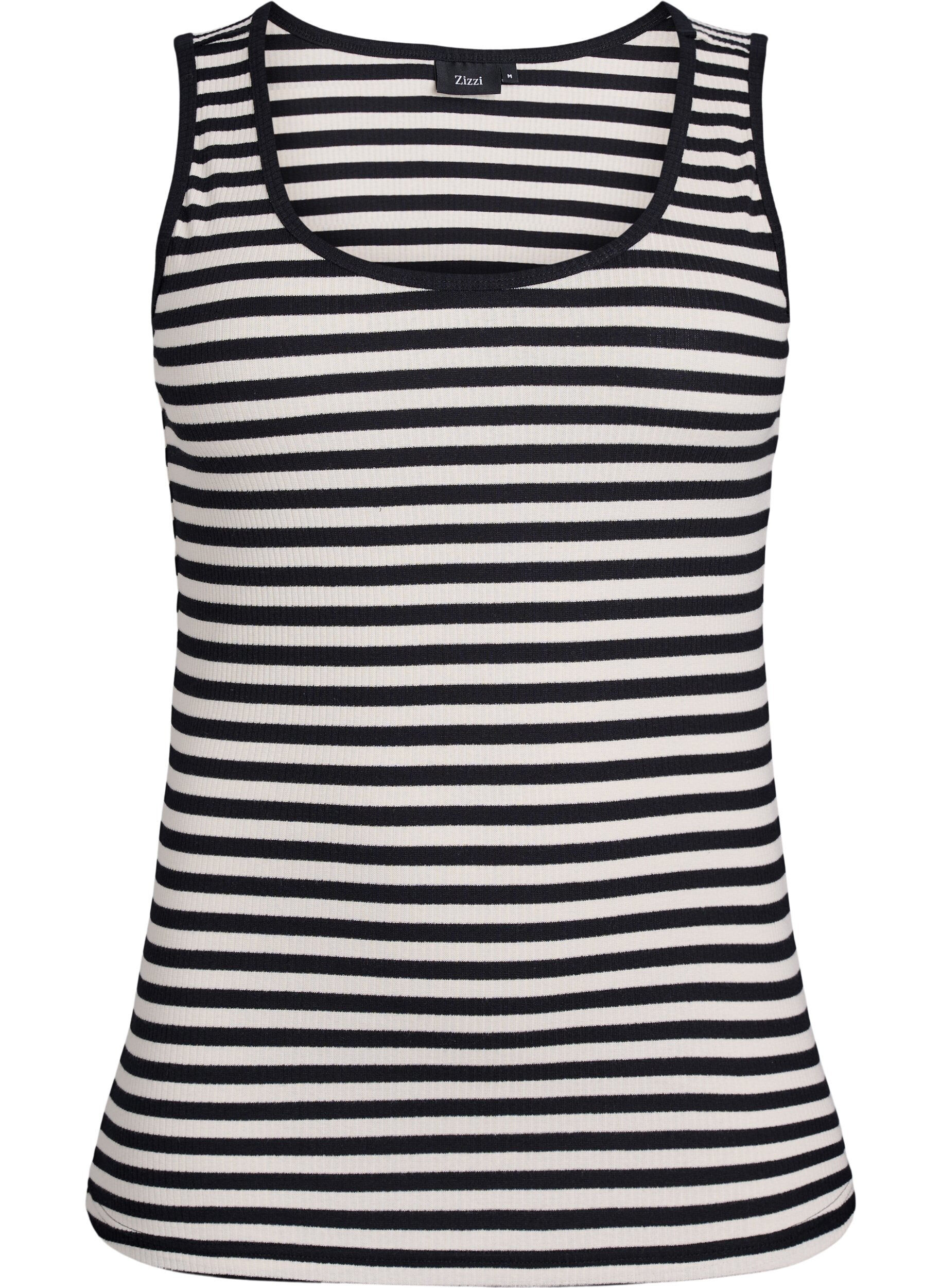 Zizzi Tank top w paski o prazkowanej strukturze, Black Snow W. Stripe, Packshot image number 0