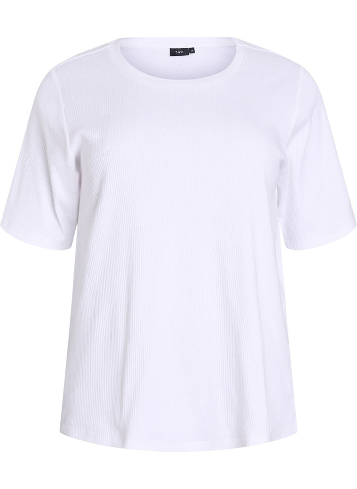 Bluzka z dzerseju w prazki z kr&oacute;tkim rekawem, Biały, Packshot image number 0