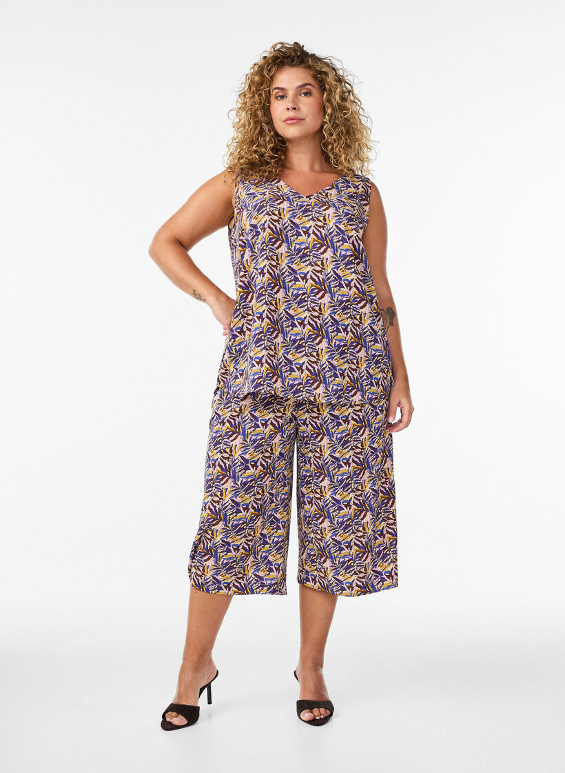 Spodnie culotte z nadrukiem, Beżowy, Model image number 0