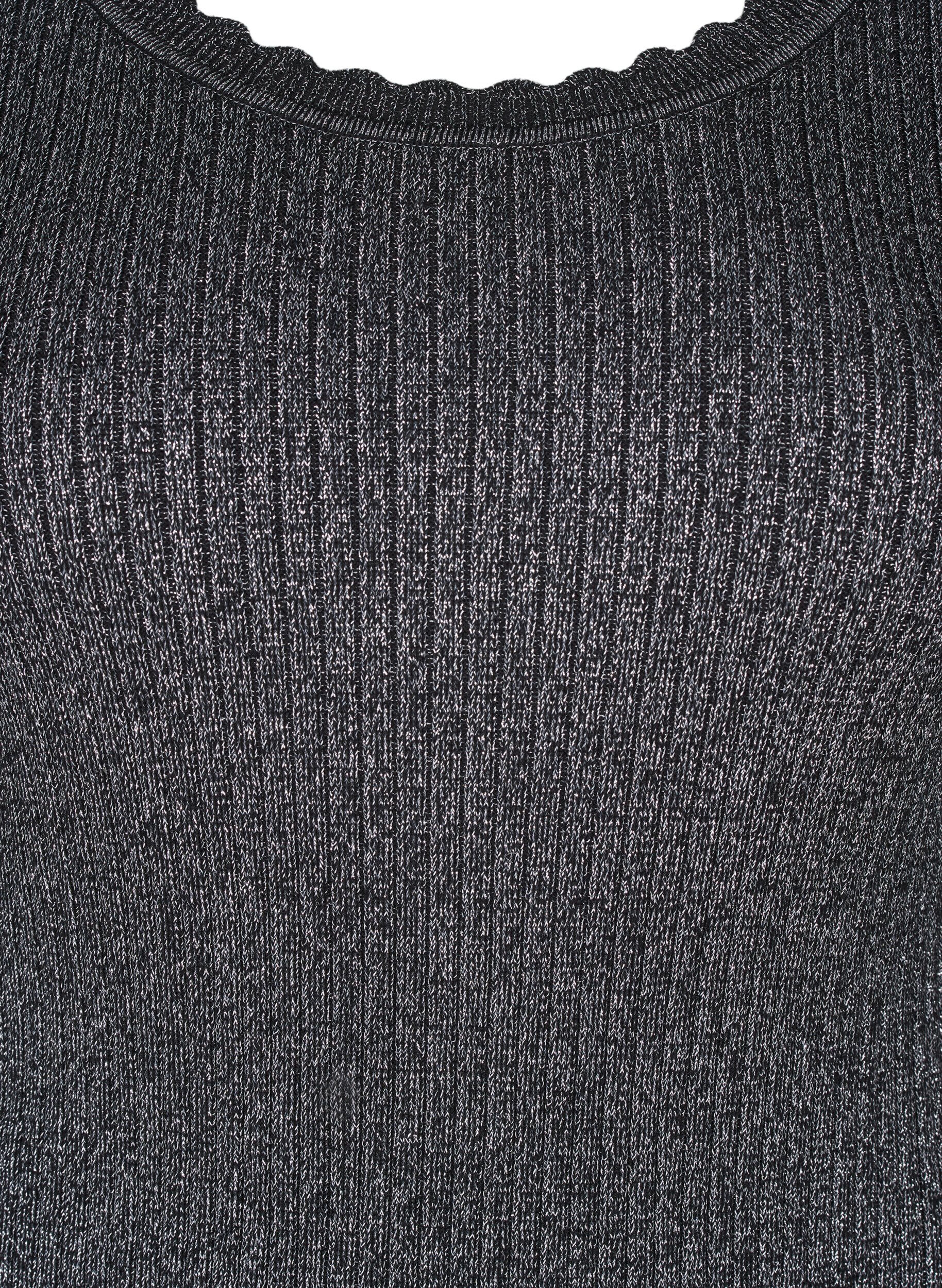 Zizzi Dopasowana dzianinowa bluzka z brokatowa nitka, Czarne, Packshot image number 2