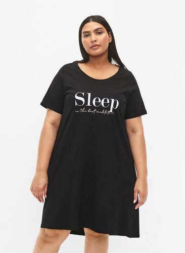 Koszula nocna z krótkim rekawem, wykonana z bawelny organicznej, Black Sleep, Model image number 0