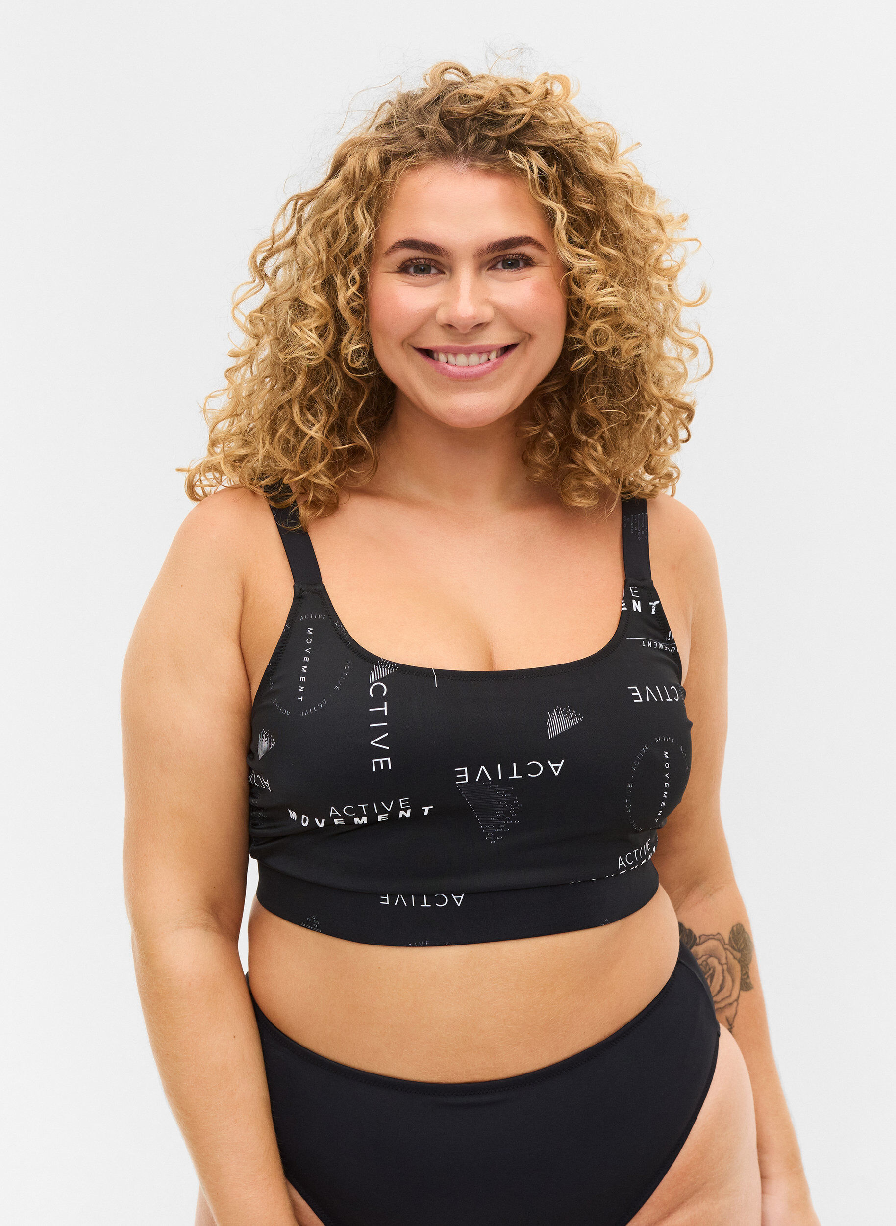 Zizzi Printed bikini top, Logo Print, Model image number 0