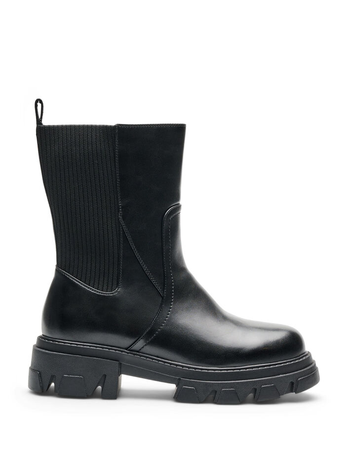 Buty Chelsea z grubejsza podeszwa i prazkowanymi panelami, Czarne, Packshot image number 0