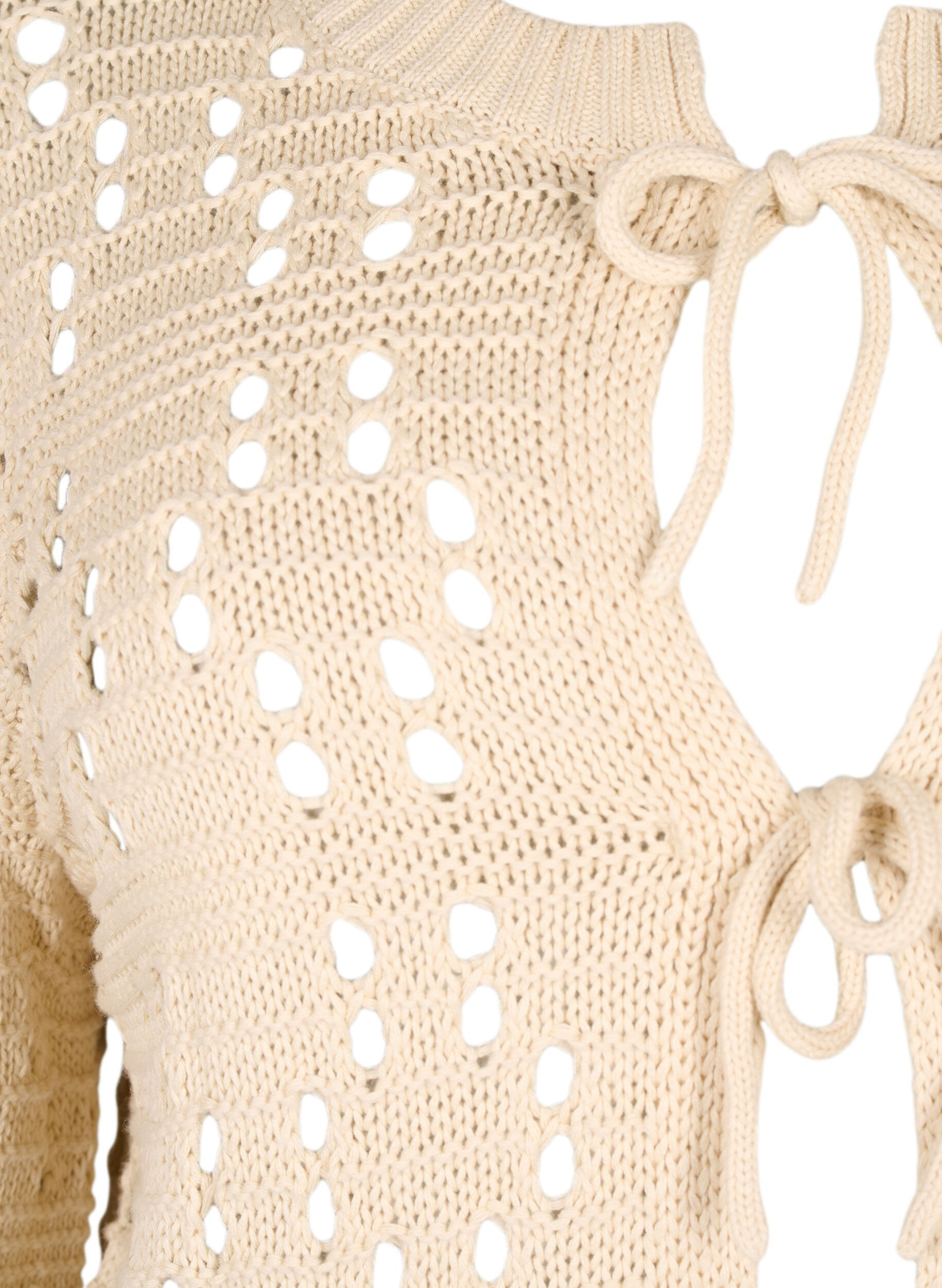 Zizzi Dzianinowy kardigan z wiazaniami i azurowym wzorem, Birch, Packshot image number 2