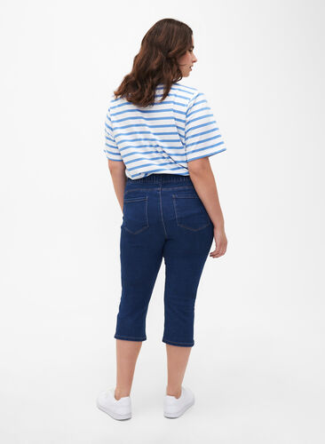 Jeansowe spodnie 3/4 z elastycznym paskiem, Dark Blue Denim, Model image number 1
