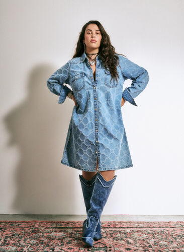 Jeansowa sukienka z przetarciami, Blue denim, Image image number 1