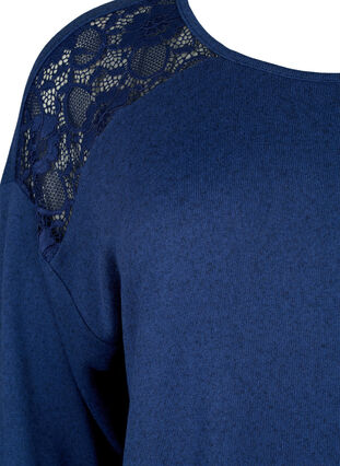 Bluzka z rekawami 3/4 i koronkowym detalem, Medieval Blue Mel., Packshot image number 2