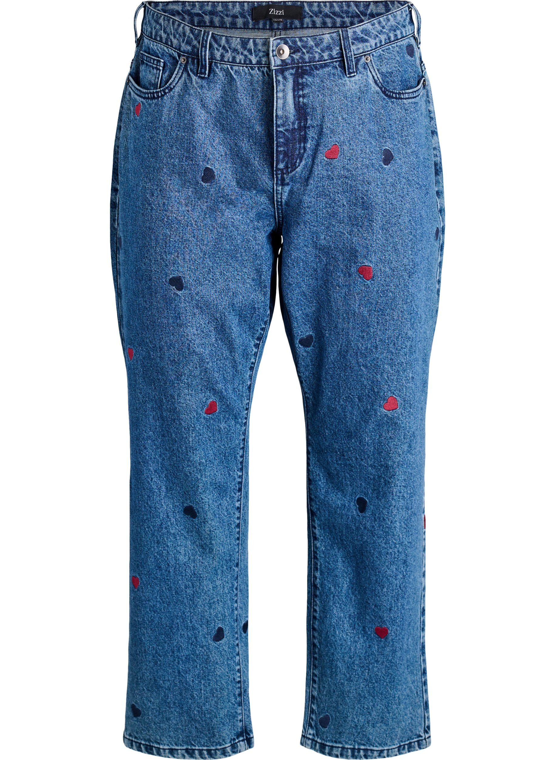 Jeansy Gemma z wysoka talia i haftowanymi detalami