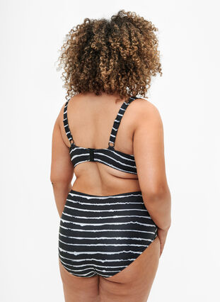Doly bikini w paski z wysokim stanem, Black White Stripe, Model image number 1