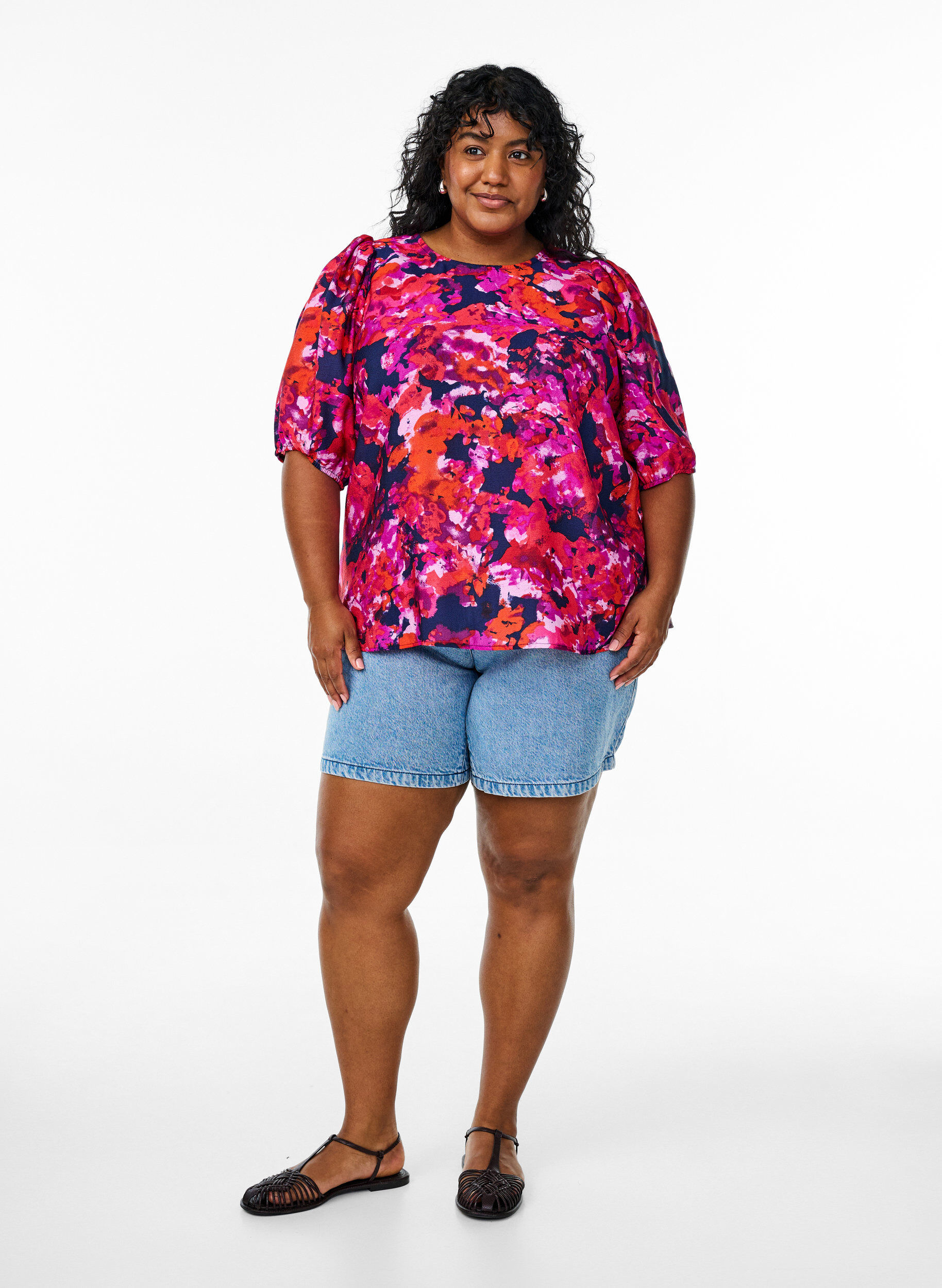 Zizzi Bluzka z rekawem 1/2 i kolorowym nadrukiem, R&oacute;żowy, Model image number 1