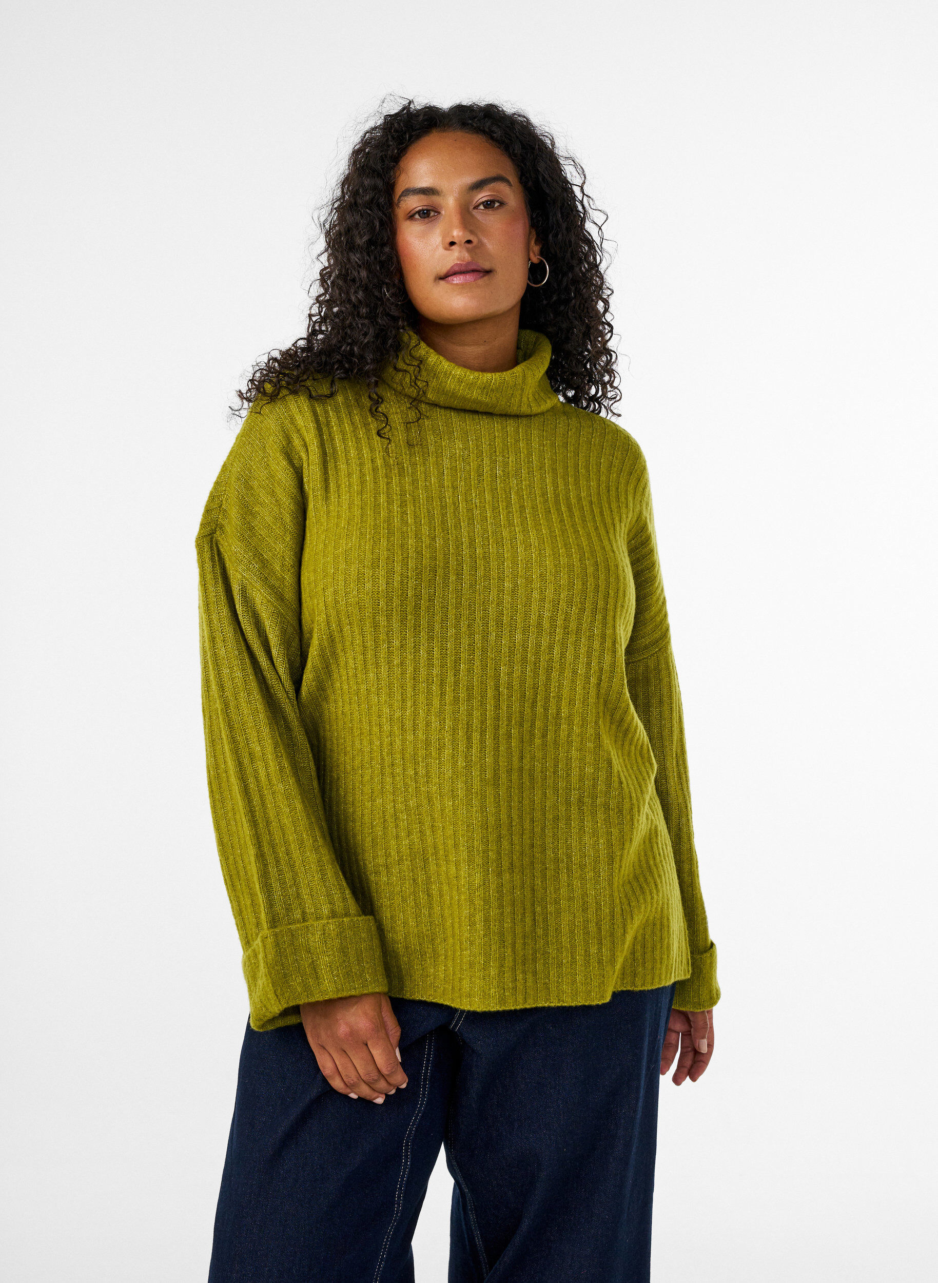 ZizziSweterek dzianinowy z kolnierzykiem stojacym, Zielony, Model image number 0