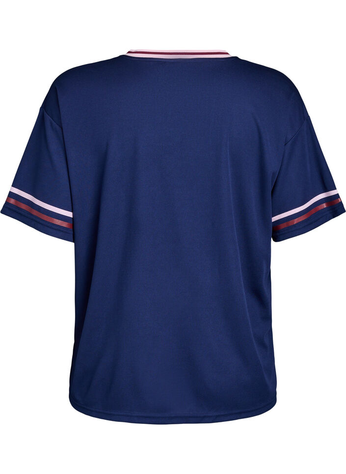 Sportowa koszulka z paskami i motywem tekstowym, Niebieskie, Packshot image number 1