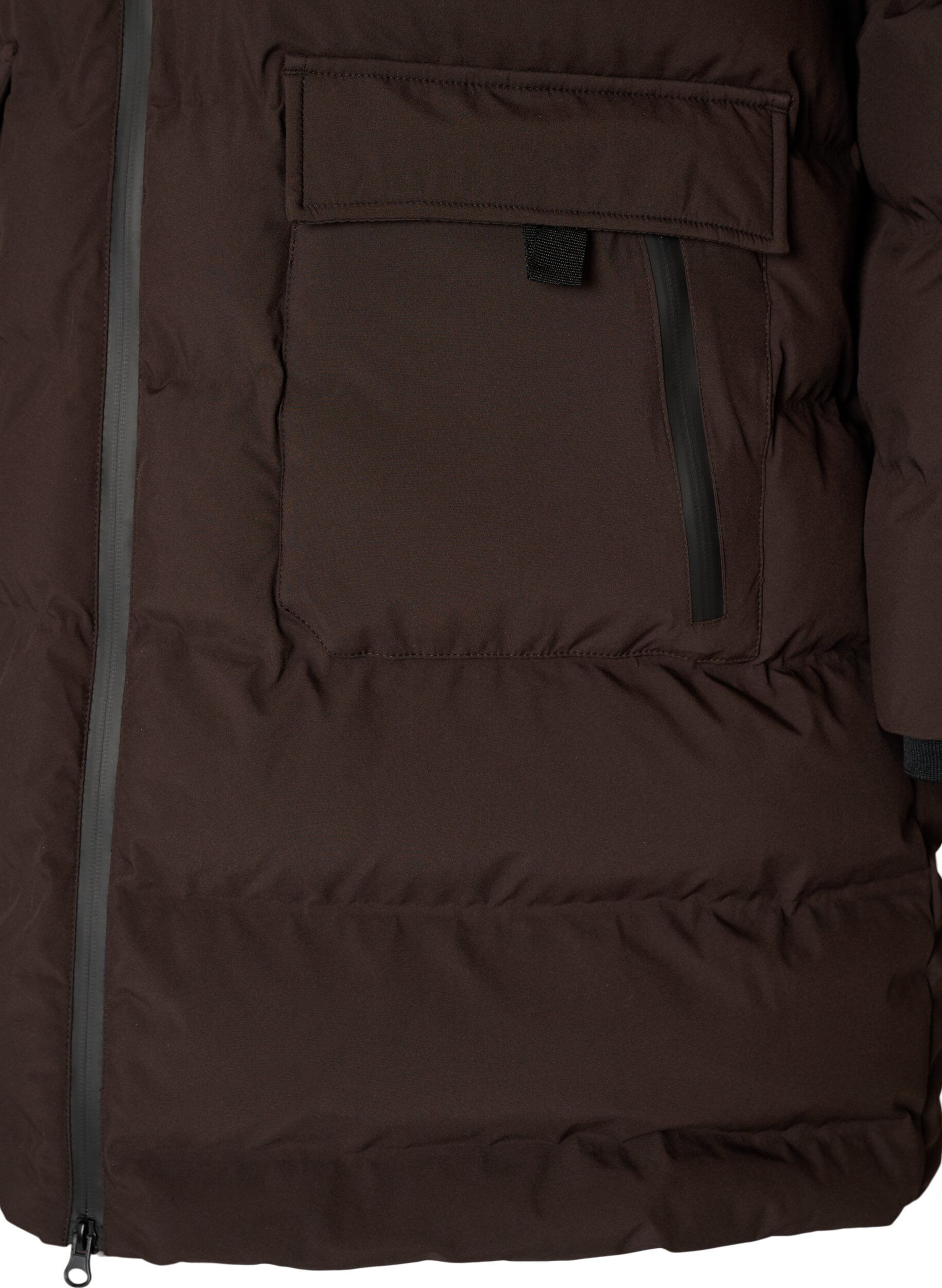 ZizziPuchowy plaszcz z kapturem i kieszeniami, Brązowy, Packshot image number 3