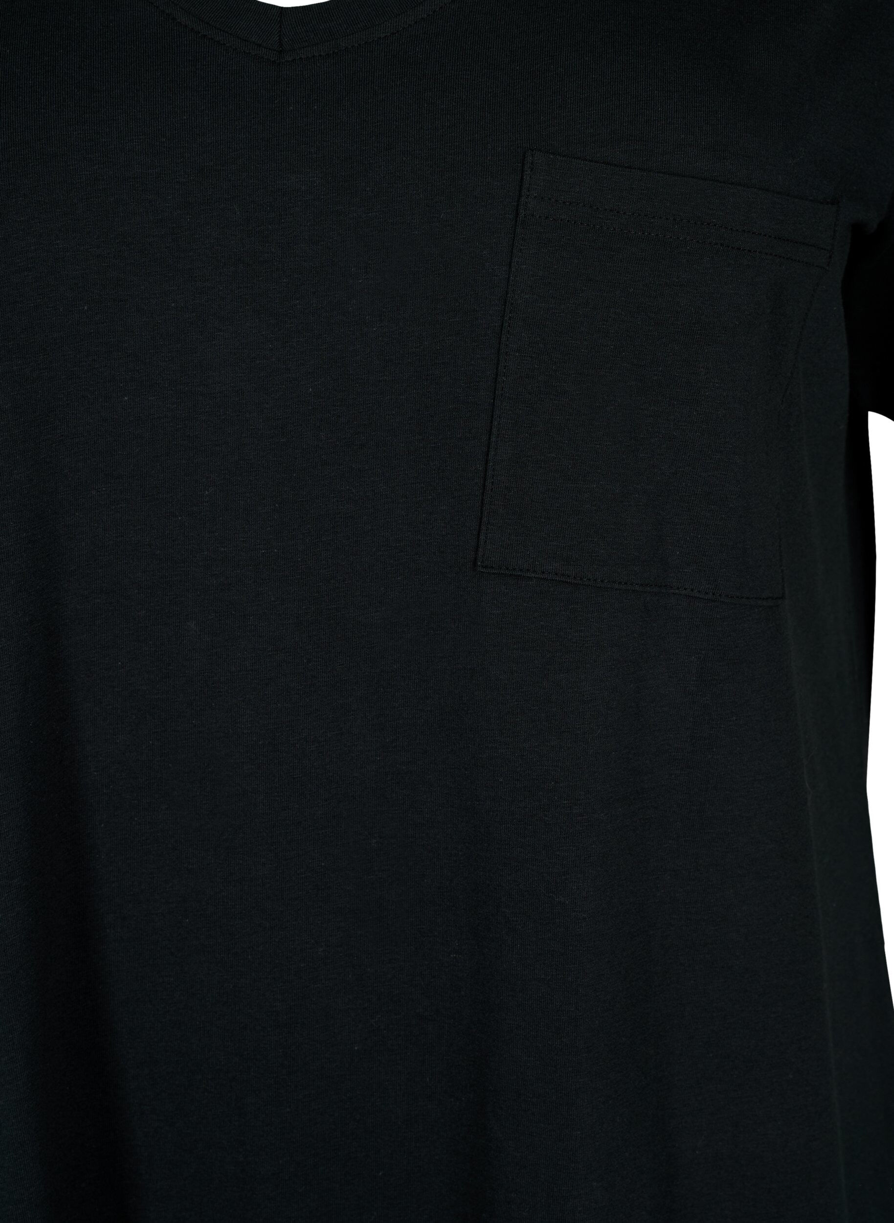 ZizziBawelniana sukienka z kr&oacute;tkimi rekawami i rozcieciem, Black, Packshot image number 2