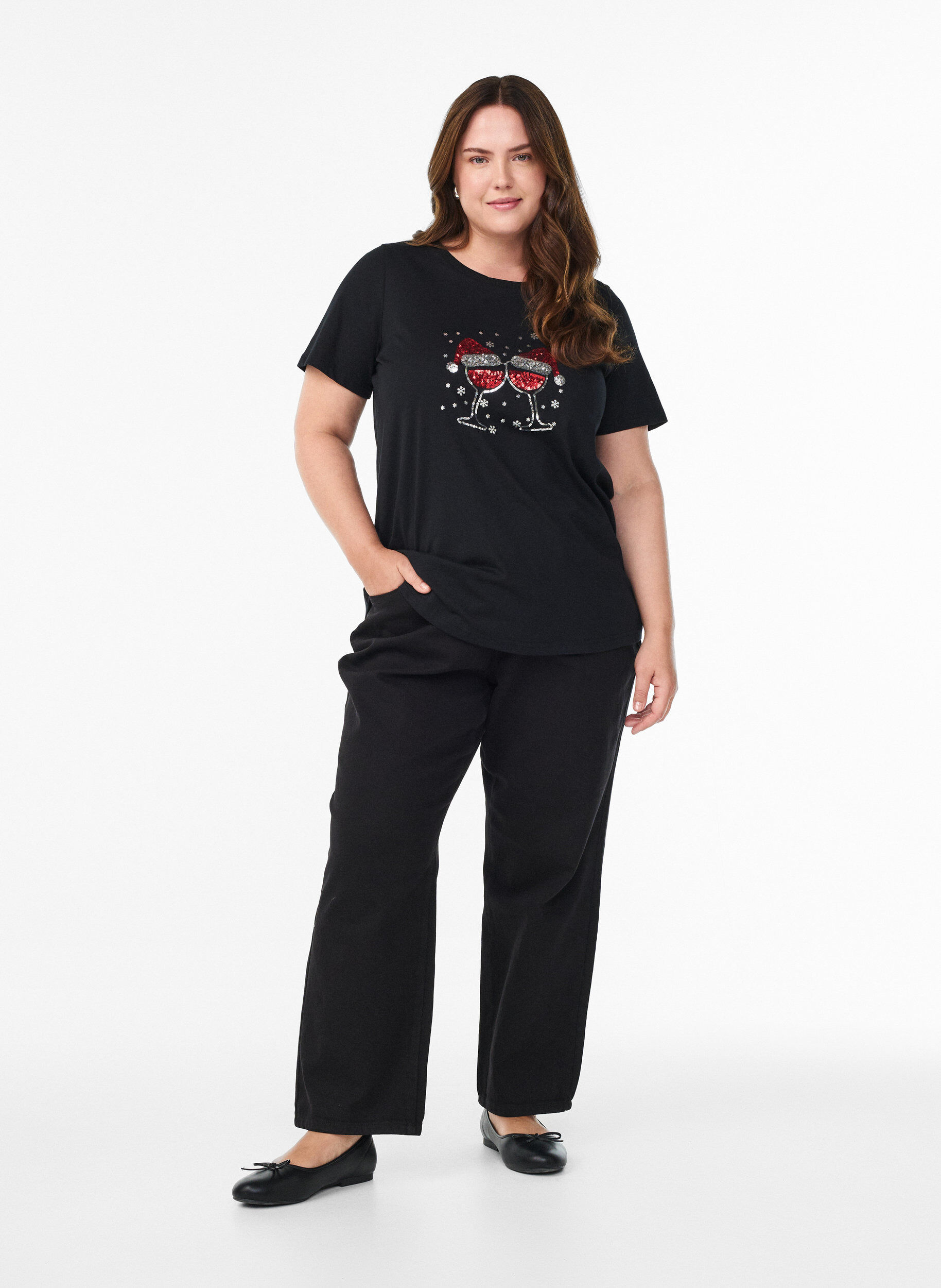 Zizzi Koszulka swiateczna z bawelny organicznej, Czarne, Model image number 1