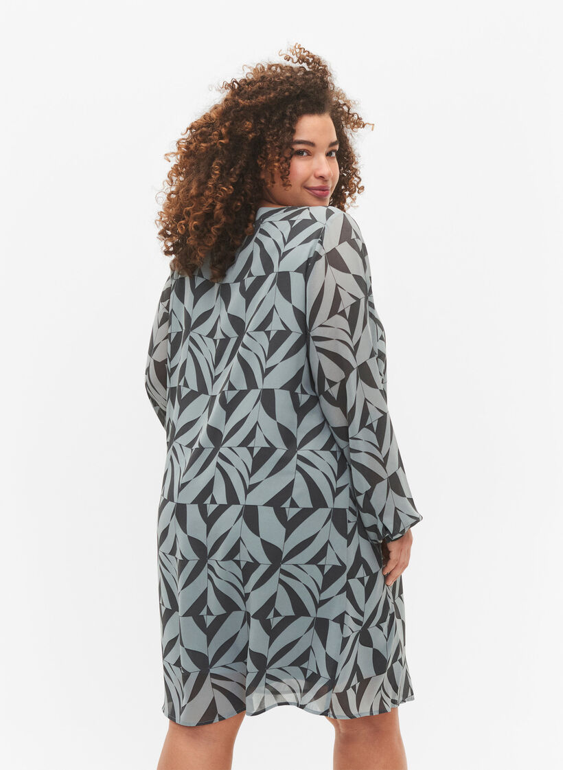 Sukienka z dlugim rekawem i dekoltem w szpic, Graphic Leaf, Model image number 1