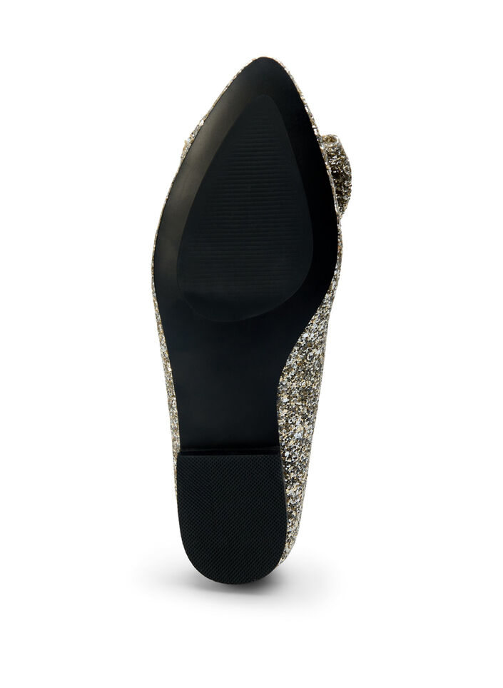 Szerokie, brokatowe baleriny z kokardka, Gold Glitter, Packshot image number 4