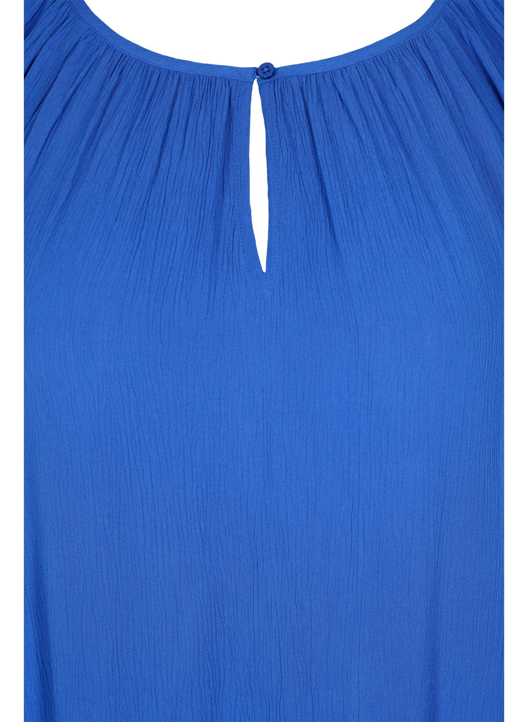 Zizzi Viscose tunic with 3/4 sleeves, Dazzling Blue, Packshot image number 2