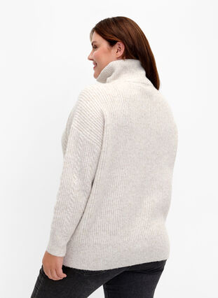 Sweter o warkoczowym splocie, zapinany na zamek, Pumice Stone Mel., Model image number 1
