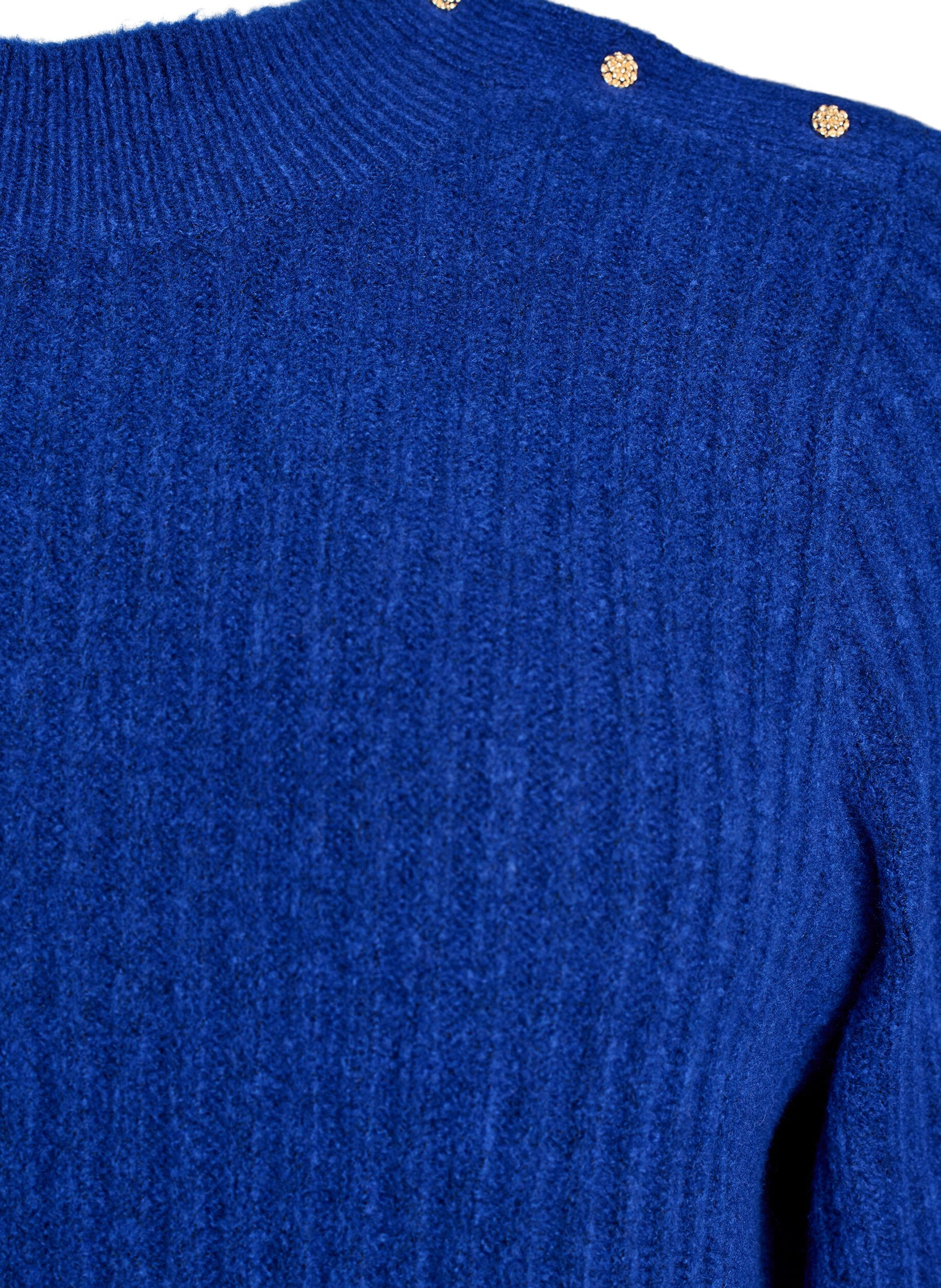 ZizziPrazkowany sweter z bufiastymi rekawami i guzikami, Niebieskie, Packshot image number 2