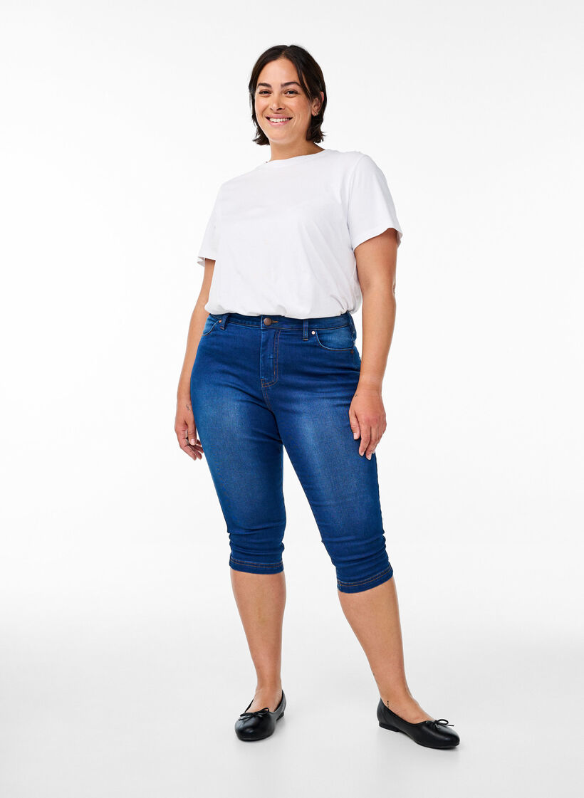 Amy capri jeans z wysokim stanem i bardzo dopasowanym krojem, Niebieskie, Model image number 0
