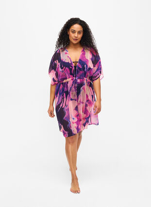 Plazowe kimono z nadrukiem, Purple Swirl, Model image number 2